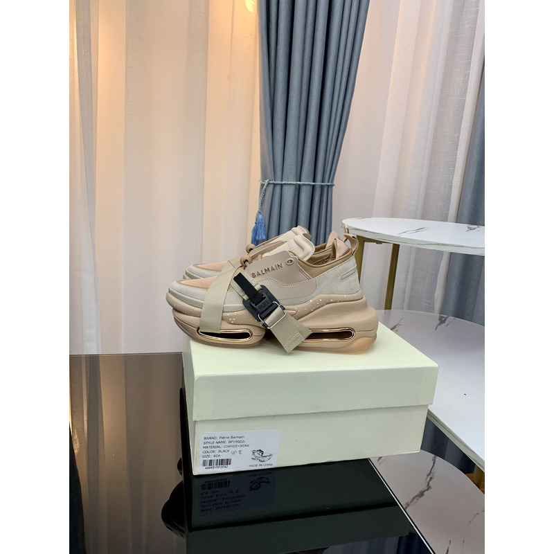 Balmain X Dogpound B-Bold Leather & Knit Sand Low Top Sneakers