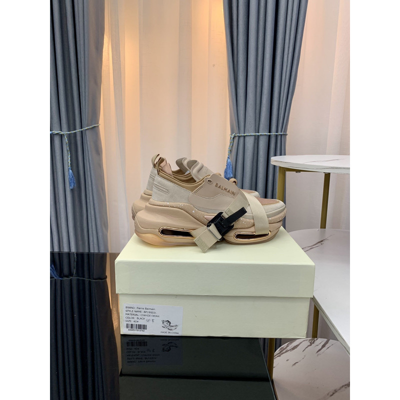 Balmain X Dogpound B-Bold Leather & Knit Sand Low Top Sneakers