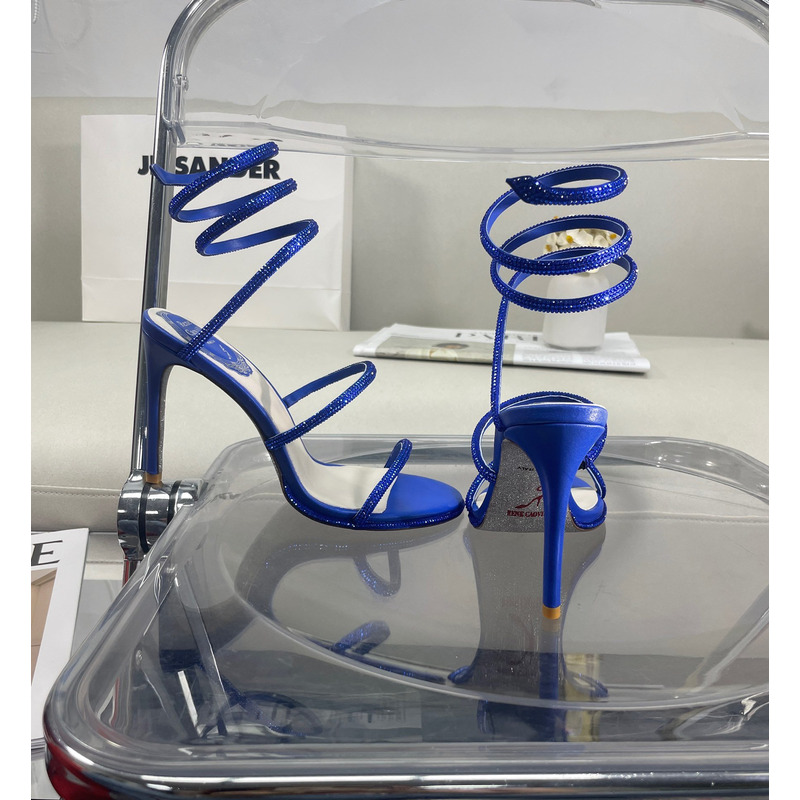 Rene Caovilla Cleo Crystal Sapphire Blue Sandals
