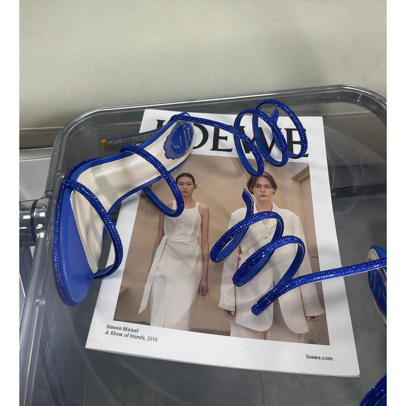 Rene Caovilla Cleo Crystal Sapphire Blue Sandals