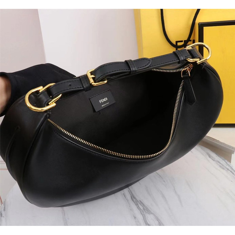 F**di graphy large laminated leather bag black