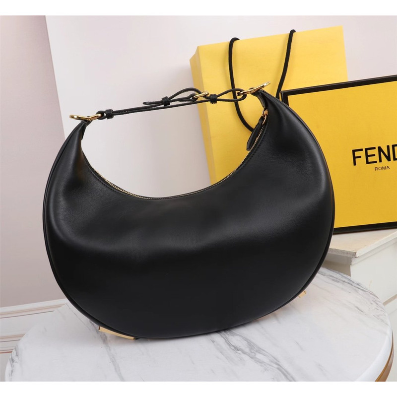 F**di graphy large laminated leather bag black