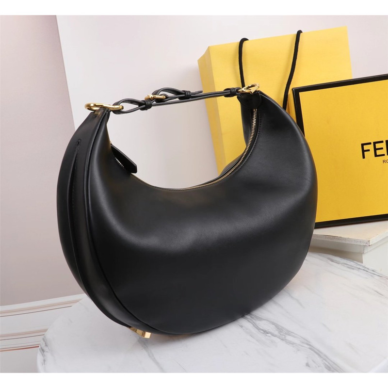 F**di graphy large laminated leather bag black