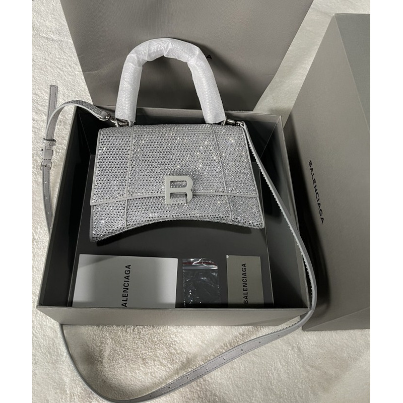 Ba*len*cia*ga hourglass handbag with rhinestones in grey