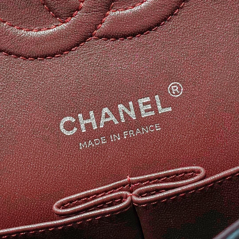 Ch*el classic double flap quilted lambskin silver-tone medium black