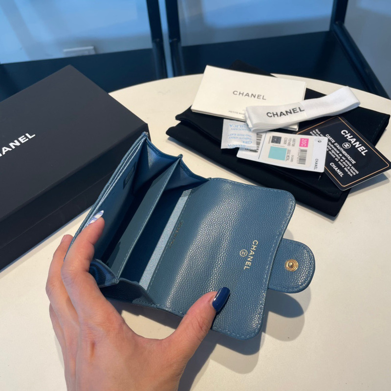 Ch*el classic flap wallet dark blue