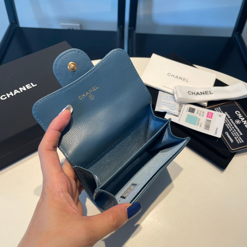 Ch*el classic flap wallet dark blue