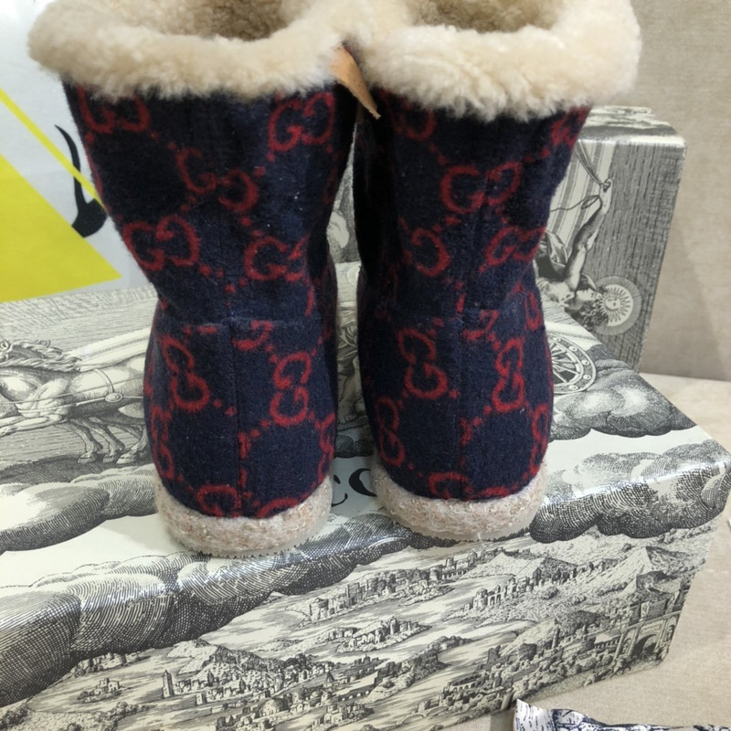 G*u*i fria horsebit gg wool shearling collar high top booties black red