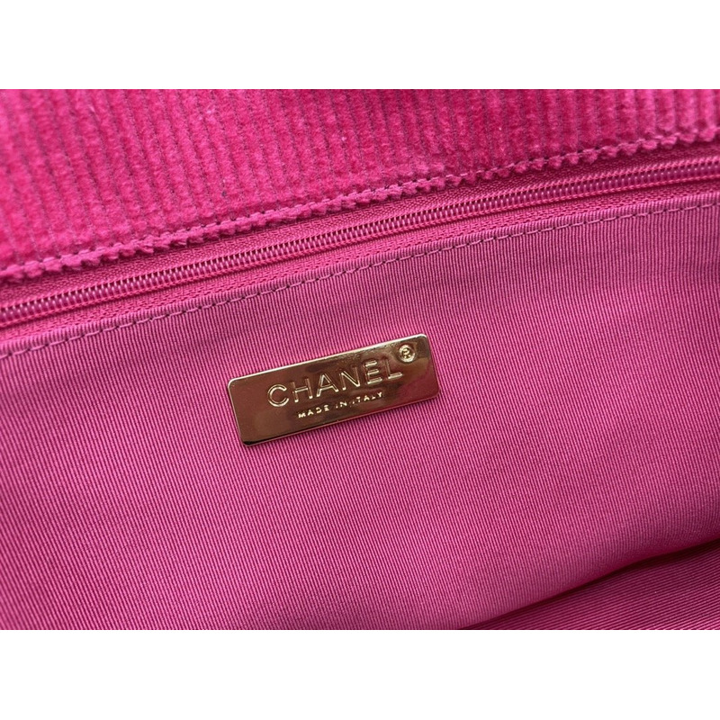 Ch*el 19 large handbag corduroy, gold-tone, silver-tone & ruthenium-finish metal pink