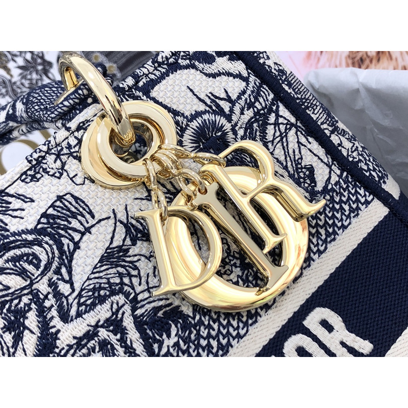 D*or lady d-lite bag rose des vents toile de jouy embroidery dark blue