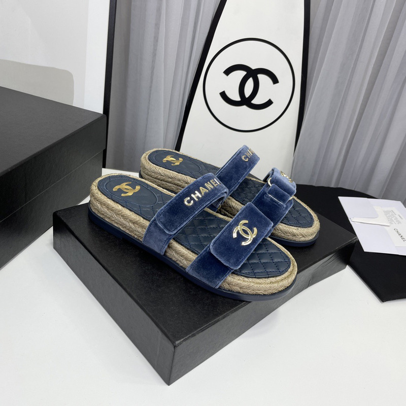 Ch*el mules sandals velvet blue