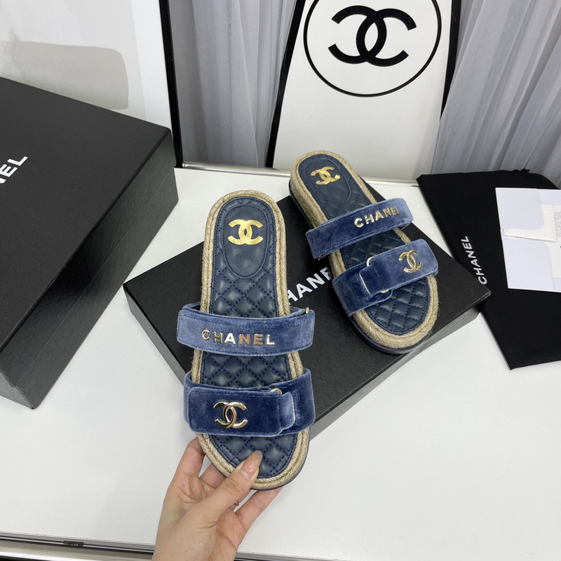 Ch*el mules sandals velvet blue