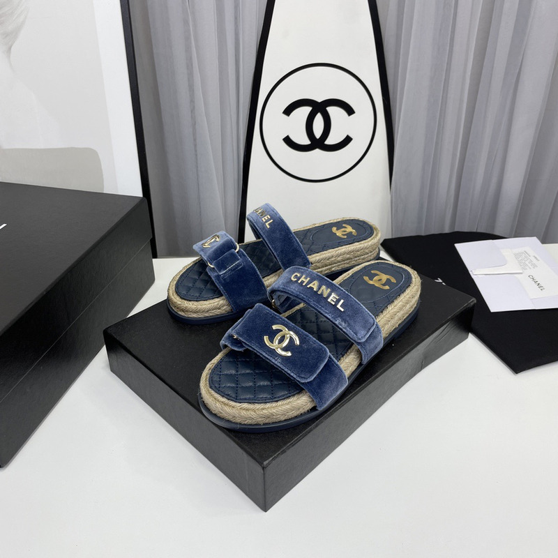 Ch*el mules sandals velvet blue