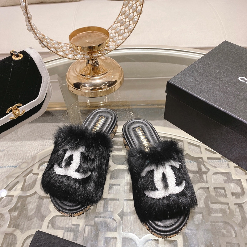Ch*el mules shearling lambskin black and white