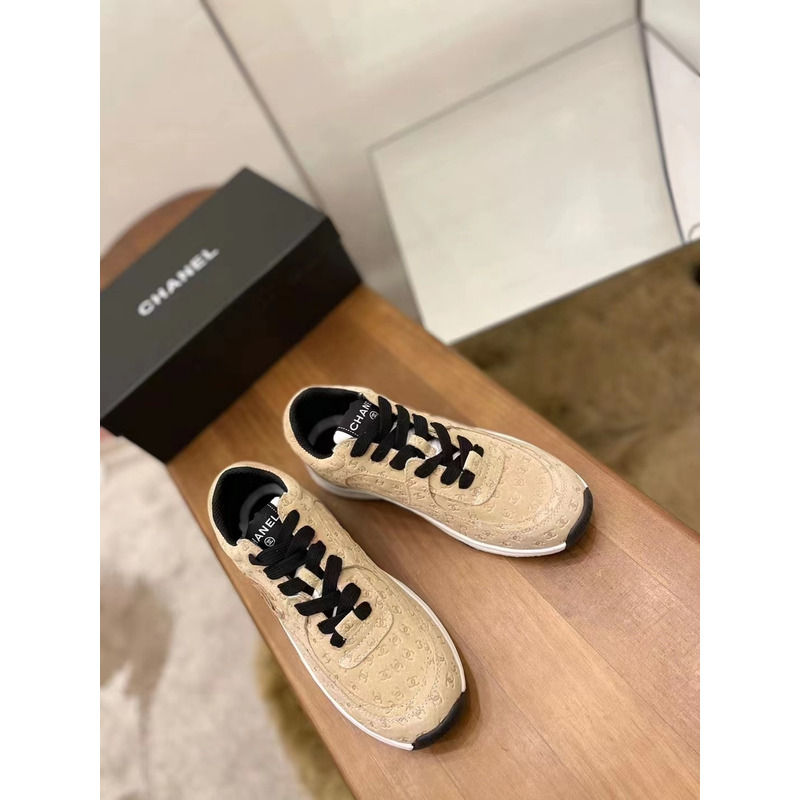 Ch*el nylon suede calfskin printed cc sneakers