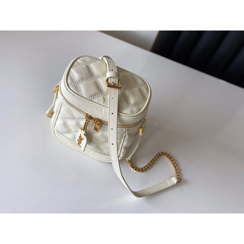 Saint Laurent Quilted Leather Bucket Bag White