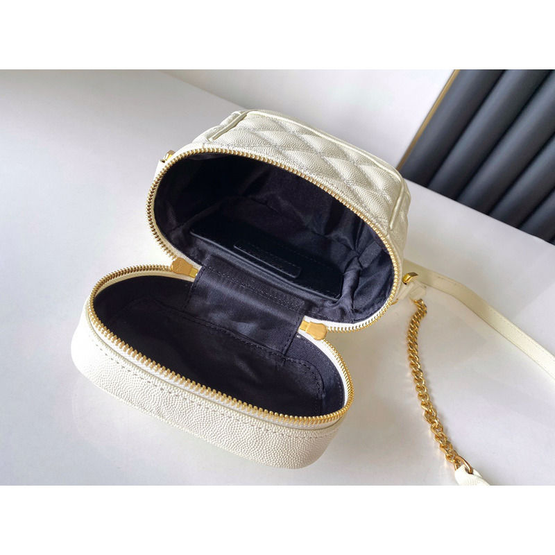 Saint Laurent Quilted Leather Bucket Bag White