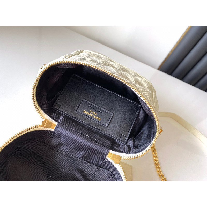 Saint Laurent Quilted Leather Bucket Bag White