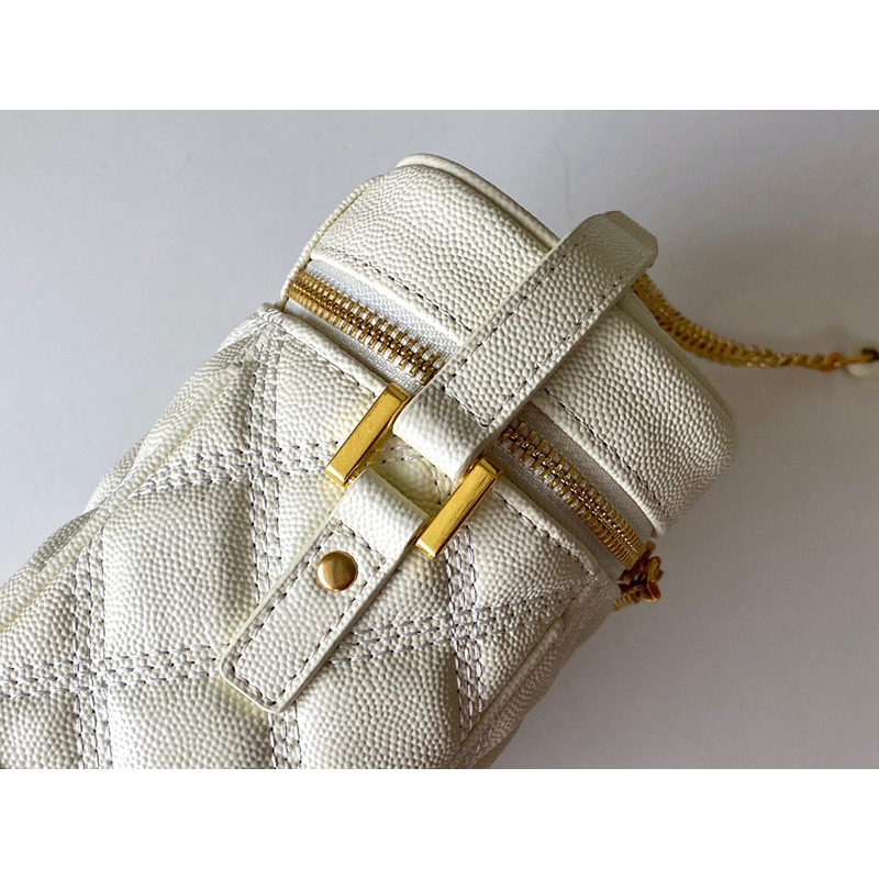 Saint Laurent Quilted Leather Bucket Bag White