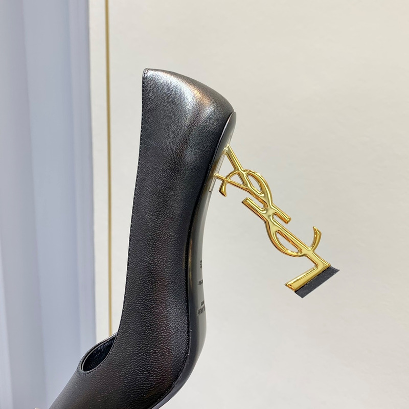 Saint Laurent Opyum Logo 110 Plaque Pumps Polished Leather Heels Gold