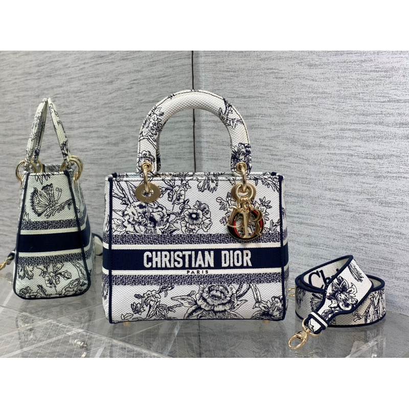 D*or medium lady d-lite bag cream zodiac jouy print embroidery