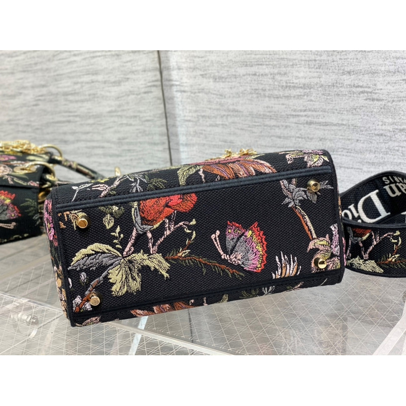 D*or medium lady d-lite bag black multicolor D*or jardin botanique embroidery