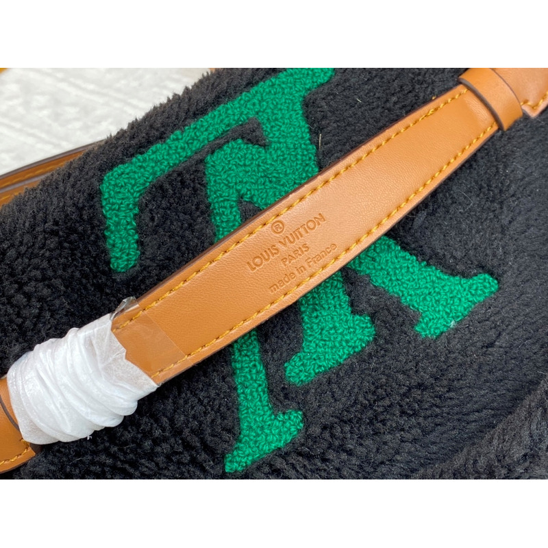 l**is V*t*n monogram shearling bumbag black with red logo