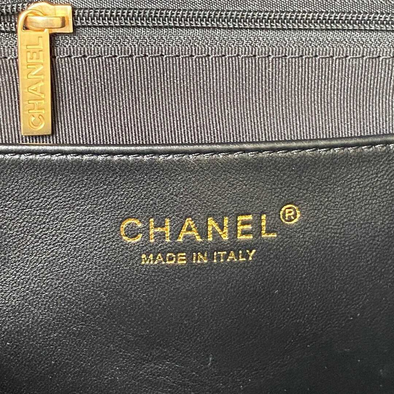 Ch*el oversized hobo bag wool twill & gold-tone metal black and gray