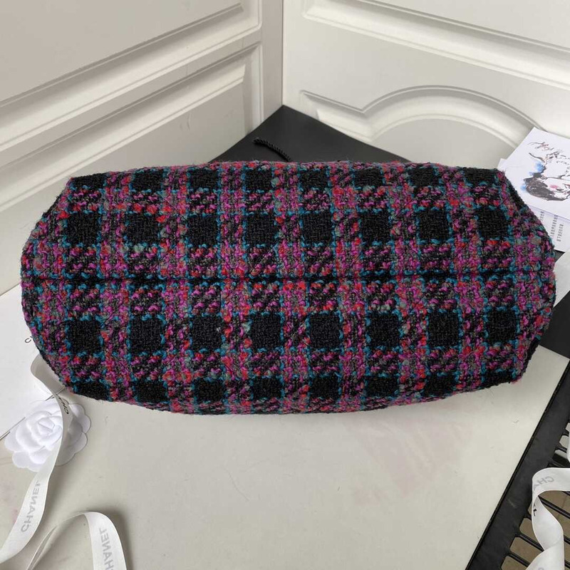 Ch*el hobo bag wool twill & gold-tone metal black and red