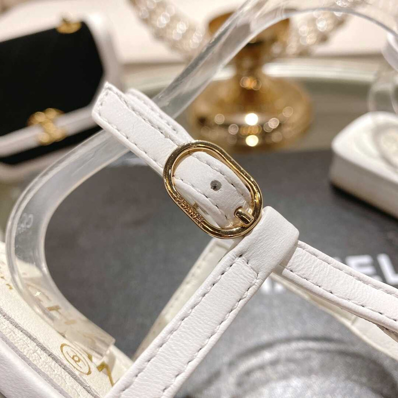 Ch*el lambskin metal diamanté & imitation pearls sandals white