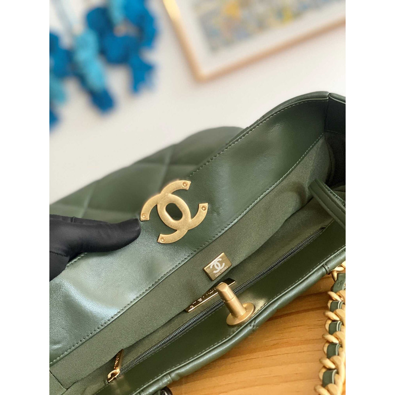 Ch*el handbag as3519 gold buckle shoulder bag dark green