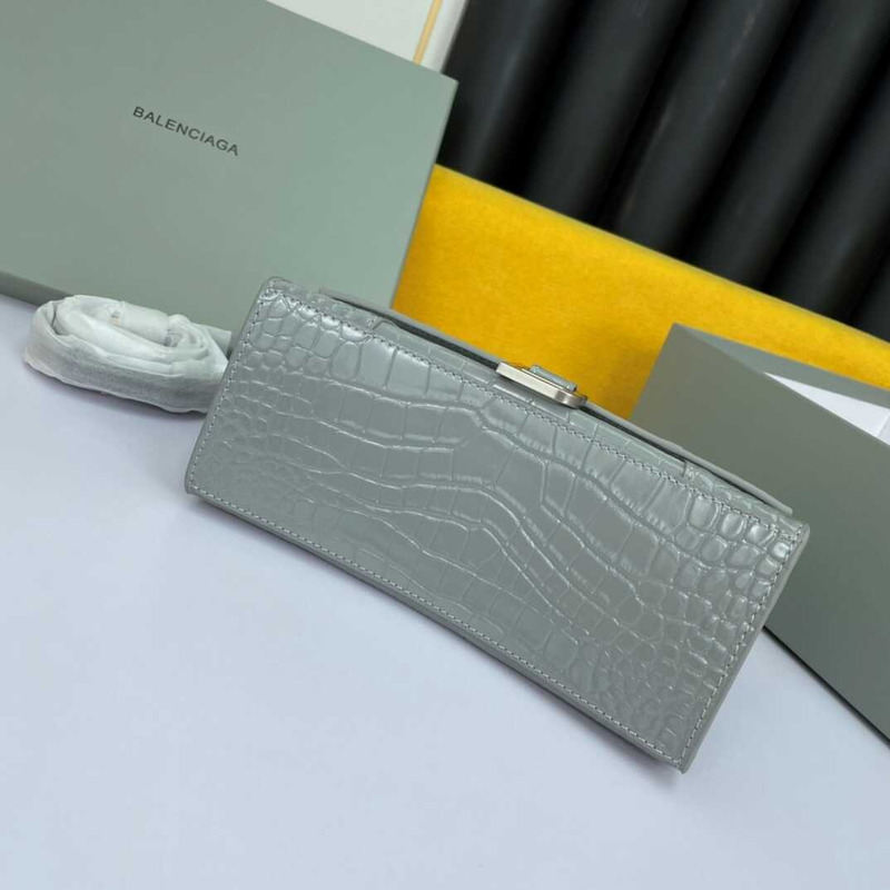Ba*len*cia*ga  hourglass s bag in crocodile-effect leather gray