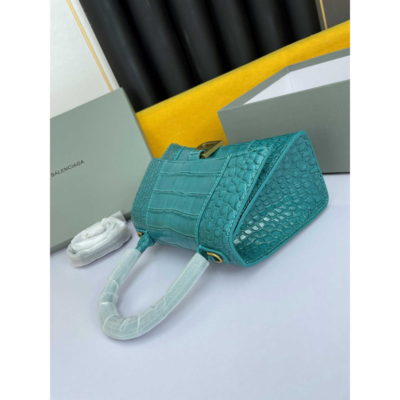 Ba*len*cia*ga  hourglass s bag in crocodile-effect leather lake blue