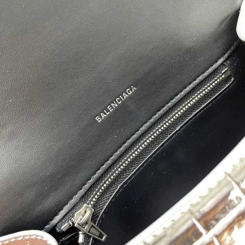 Ba*len*cia*ga sliver  croco embossed leather small hourglass handbag