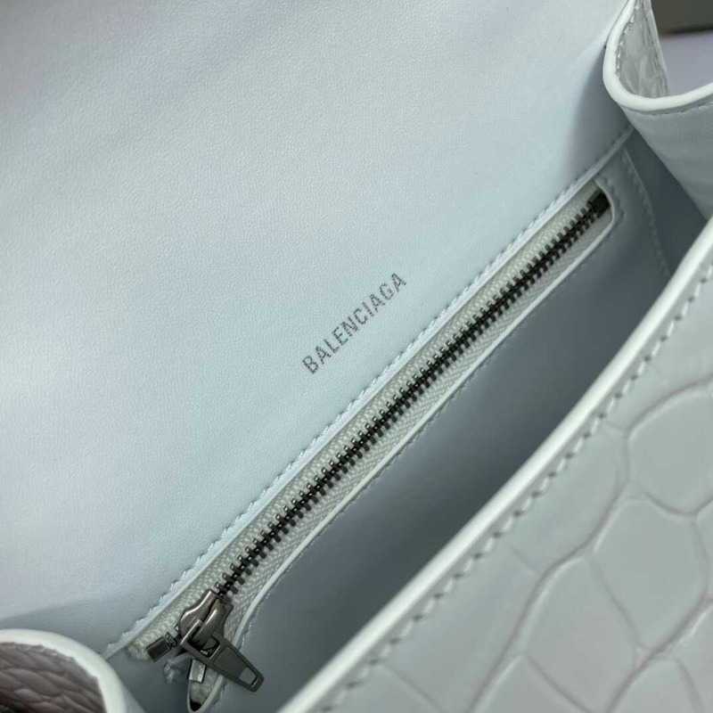 Ba*len*cia*ga  hourglass s bag in crocodile-effect leather white