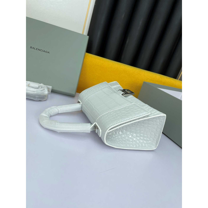 Ba*len*cia*ga  hourglass s bag in crocodile-effect leather white