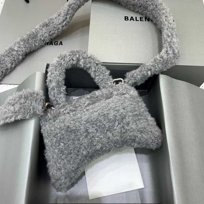 Ba*len*cia*ga xs fluffy hourglass top handle bag gray