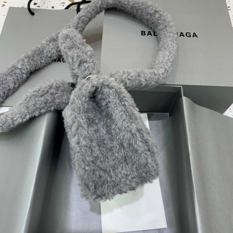 Ba*len*cia*ga xs fluffy hourglass top handle bag gray
