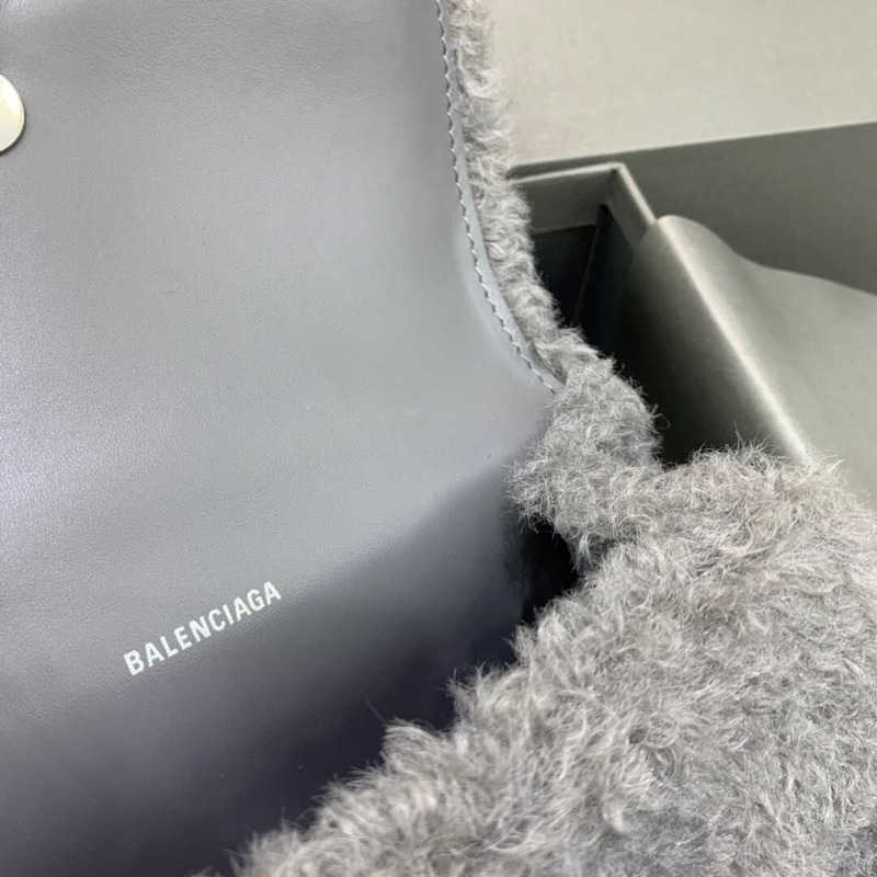 Ba*len*cia*ga xs fluffy hourglass top handle bag gray