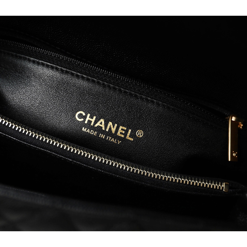 Ch*el coco handle flap quilted caviar aged gold-tone small black