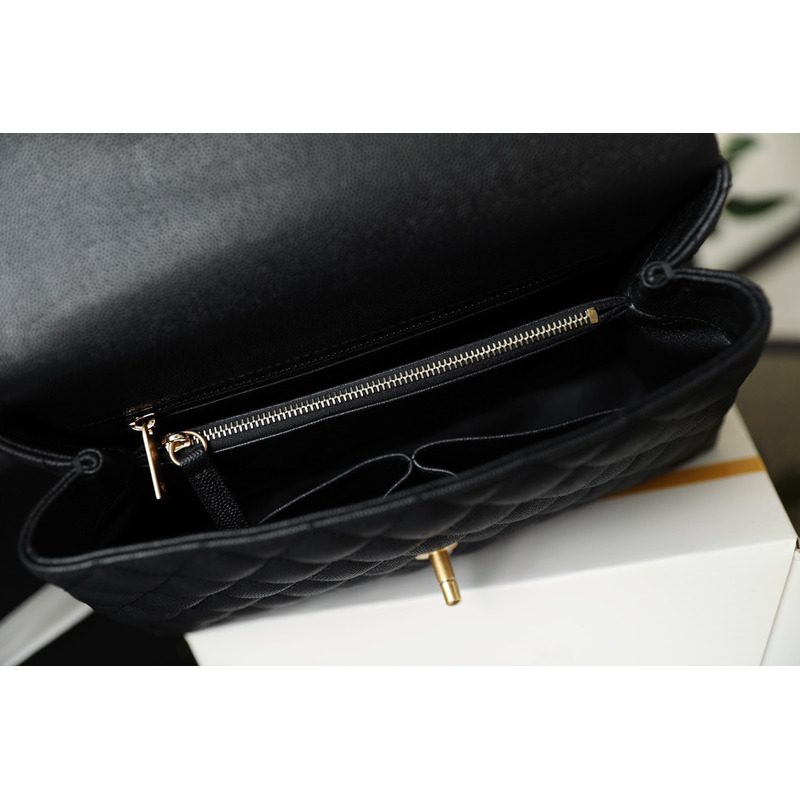 Ch*el coco handle flap quilted caviar aged gold-tone small black