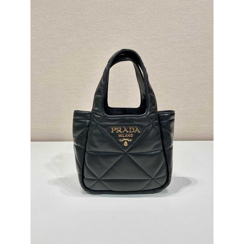 Pra*a small topstitched nappa tote black