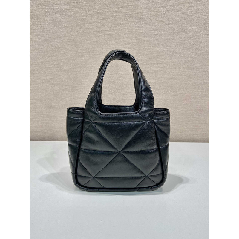 Pra*a small topstitched nappa tote black