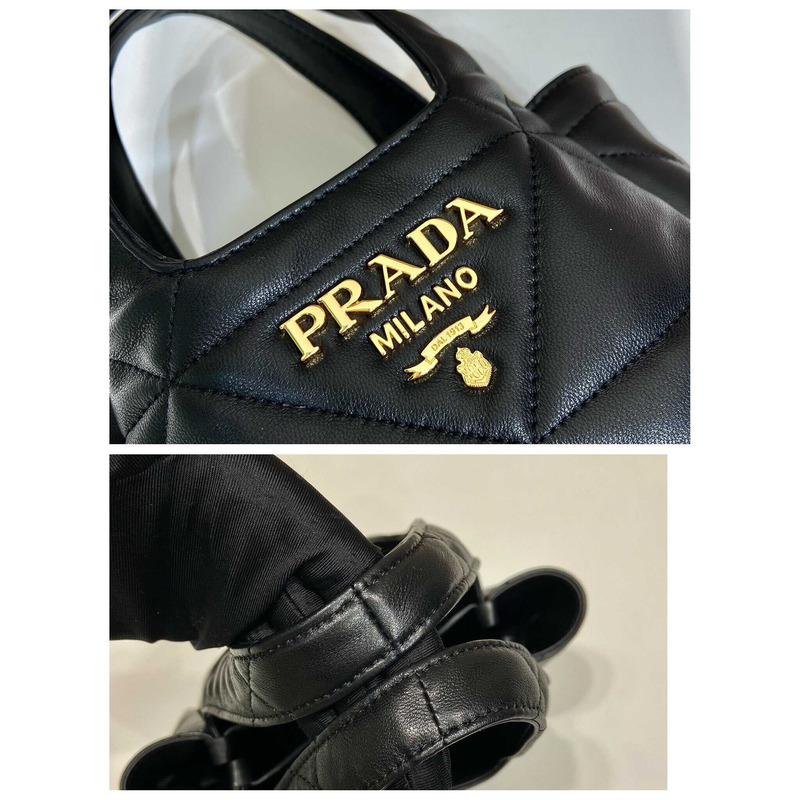 Pra*a small topstitched nappa tote black