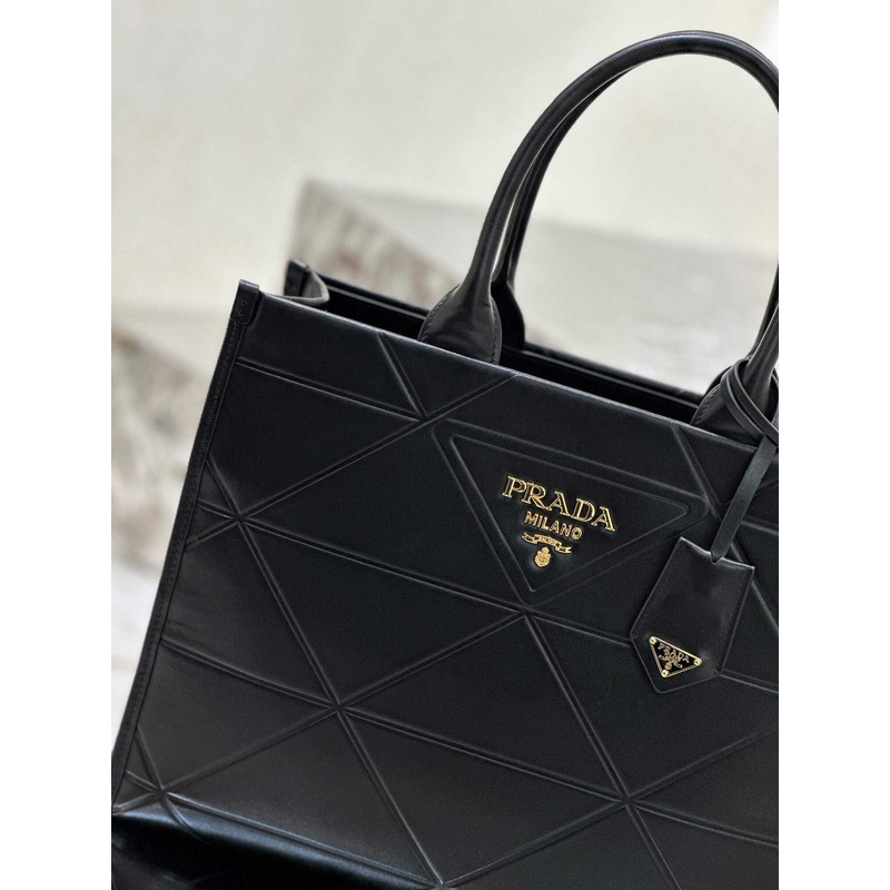 Pra*a medium leather handbag with topstitching black