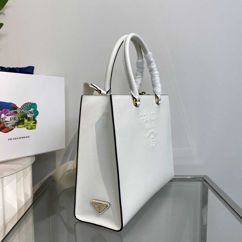 Pra*a large saffiano leather tote white