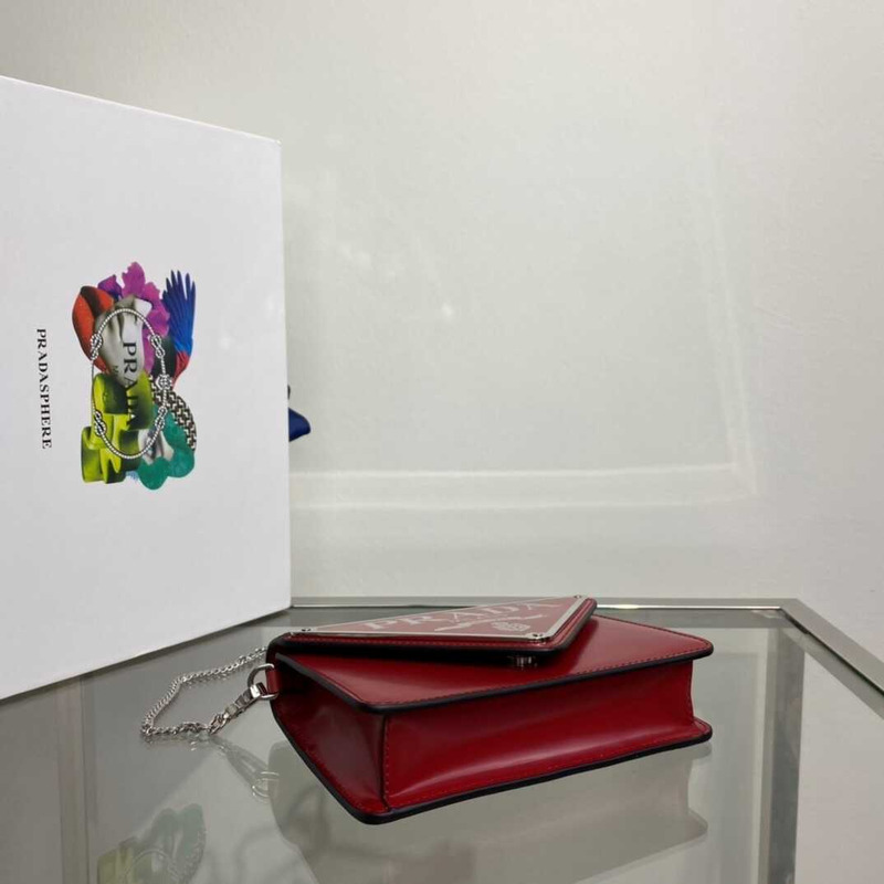 Pra*a brushed leather shoulder bag red