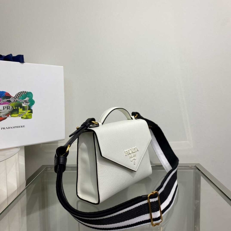 Pra*a monochrome saffiano leather bag white