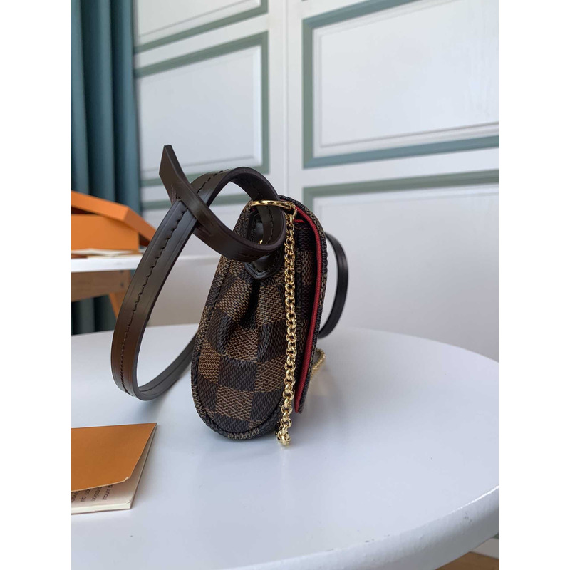 l**is V*t*n  plaid flip cover dual-purpose small chain bag brown