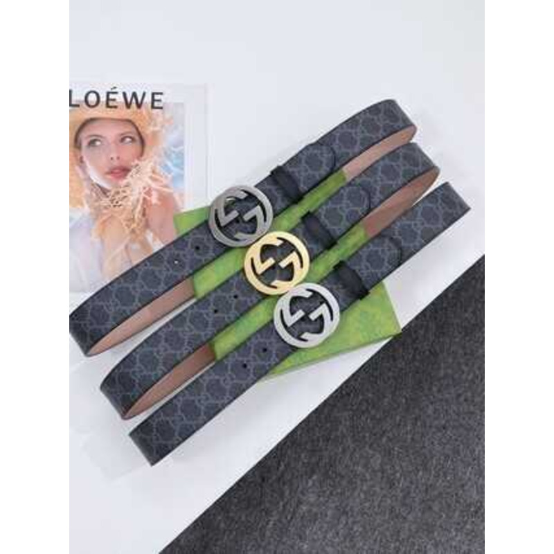 G*u*i interlocking g leather belt silver